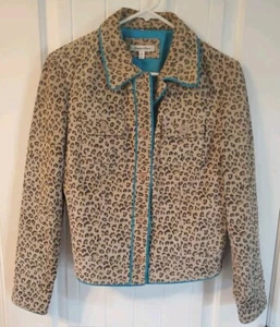 Yvonne Marie Women's 10 Leather Leopard Print Jean Jacket - Picture 1 of 3