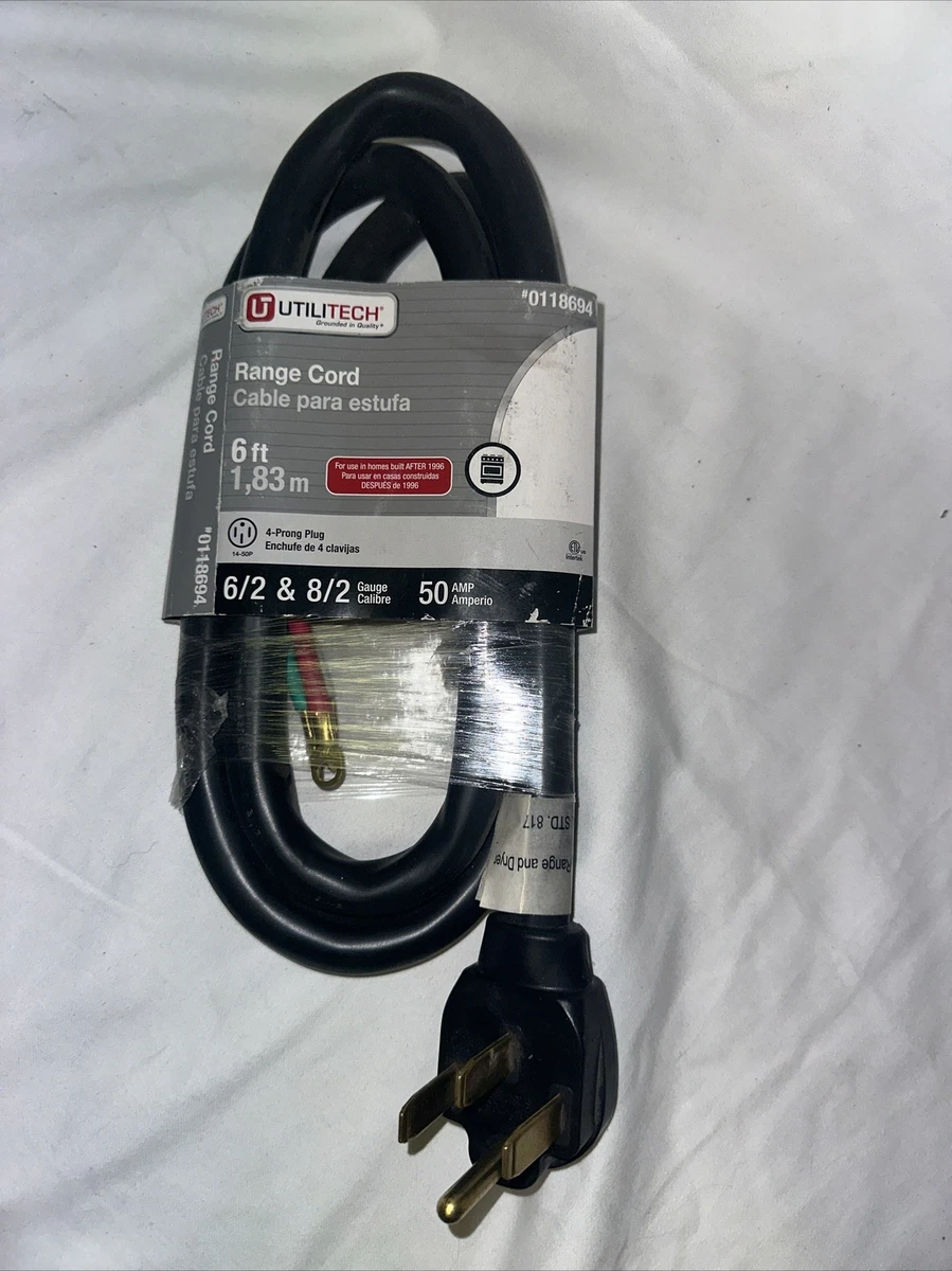 Utilitech 6ft Range Cord 0118694 6 & 8/2 gauge 50 Amp 4 Prong Plug