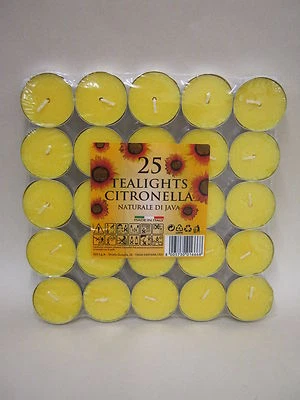 Citronella Tealights Candles Fragranced Tea Lights Pk 25 - Image 1 of 3