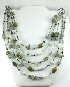 Collana a 5 strati Peyote Bird Designs perle barocche labradorite argento sterling - Foto 1 di 9