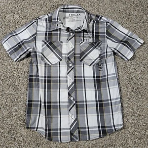 Helix Boys Short Sleeve Large Double Pocket Plaid Gray - Picture 1 of 7
