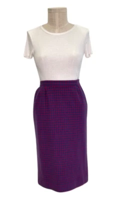 Falda de lana pata de gallo vintage años 70 Pendleton talla 12. Rosa y azul Foto 1 de 4