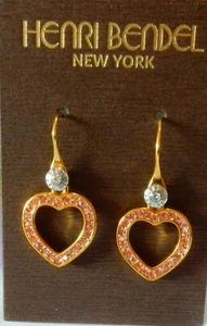 Henri Bendel Pave Heart 💜 Earrings. New! In Yellow Gold Color. Very Pretty - Picture 1 of 7