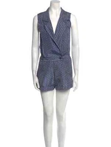 Derek Lam 10 Crosby Silk Romper Women XS Blue Geo Print Notch Lapel Sleeveless - Picture 1 of 3