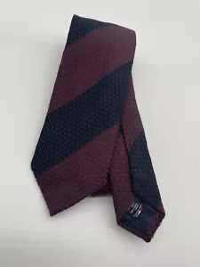 Striped Grenadine Tie Wool Silk Blend Handmade In Italy Burgundy Navy Stylish - Picture 1 of 2