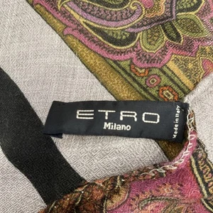 Etro Milano Wool Scarf Beige Paisley Print Made in Italy Fringe Edges #A120 - Picture 1 of 5