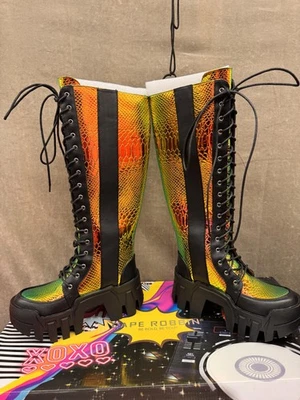 Cape Robbin Fade Boots Womens Size 6 Black Neon Snake Knee High Combat Platform - Image 1 of 4