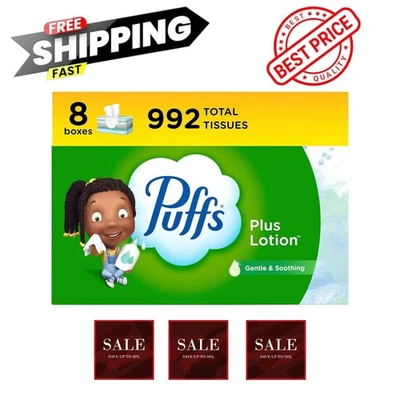 Puffs plus loción tejidos faciales, 8 cajas familiares, 124 tejidos faciales por caja Foto 1 de 4