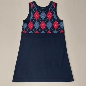 Brooks Brothers Girls Dress Size Large Navy Red Argyle Print Soft Merino Wool - Picture 1 of 12