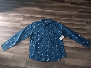 Walker refinery men's navy blue color moose heads print XL size  shirt NWT - Picture 1 of 12