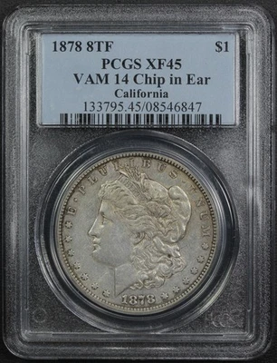 1878 8TF VAM-14 Chip in Ear California Collection Morgan Dollar $1 PCGS XF 45 - Image 1 of 4