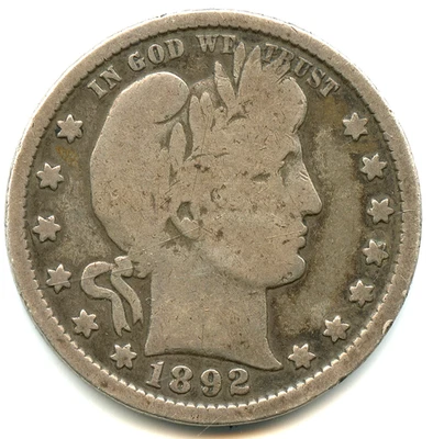 USA quarto di dollaro argento Barbiere 1892 n. 5817 - Immagine 1 di 2