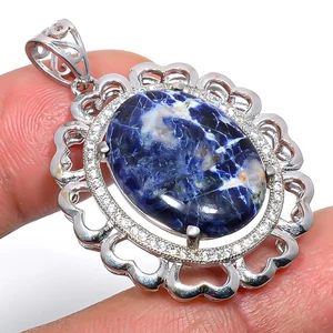 Afrikanischer Sodalith & CZ versilbert Schmuck Anhänger 1,6" T34 - Bild 1 von 3