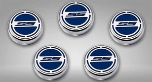 Fluid Cap Covers Dark Blue "SS" 5pc fits 2010-2022 Chevy Camaro SS V8 - Picture 1 of 2