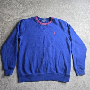 Polo Ralph Lauren Crewneck Fleece Sweater Blue Red Stripes L/S Boys XL 18-20 - Picture 1 of 17