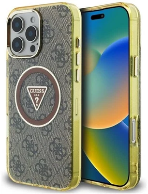 Guess IML 4G Glitter and Triangle Logo MagSafe Case for iPhone 16 Pro Max Brown - Image 1 of 4