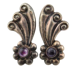 Orecchini stile Art Nouveau Messico argento sterling 925 ametista fiore vite retro - Foto 1 di 8