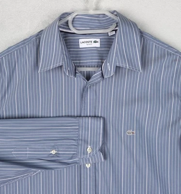 LACOSTE Shirt Mens size 44 / 17.5" Blue White Striped Slim Fit Office Smart - Image 1 of 4