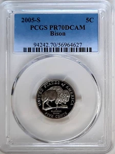 2005-S Jefferson Nickle- Bison PCGS PR 70 DCAM- Fading Blue Label. - Picture 1 of 4