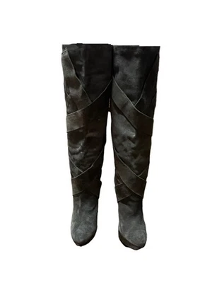 STEVE MADDEN A-JOLENE GREY SUEDE PLATFORM SLOUCH OVER THE KNEE BOOT SZ 8.5 - Image 1 of 4