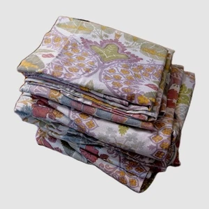 Pottery Barn Floral Botanical Lilac Blue Green Cotton/Linen King Duvet 3 Shams - Picture 1 of 24