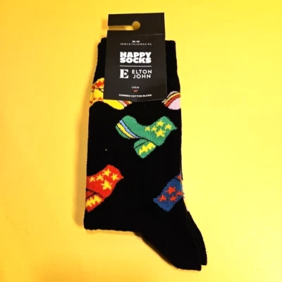 NWT Elton John Men's Crew Happy Socks Colorful Disco Shoes Black Size EU 36-40 - Image 1 of 4