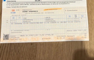 Zugticket von Hamburg nach Offenburg mit Bahncard 25 - Bild 1 von 2