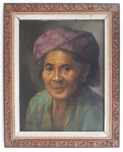 BALINESE Nenek Painting TROPICAL PORTRAIT Indonesian 'Dullah School' BALI ARTIST - Picture 1 of 12