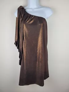 AIDAN MATTOX Dress 14 Copper Metallic One Shoulder Batwing Party Cocktail Prom - Picture 1 of 8