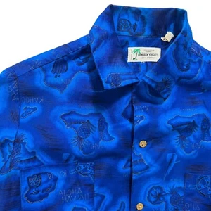 Camisa Hawaiana Caballeros Vintage Hawaianos Azul Real Estampado Mapa Manga Corta *Talla L* - Imagen 1 de 14