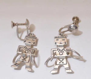 VTG Aztec Mayan Sterling Silver 925  Earrings-  Mesoamerican Design- 1.5"Lgth - Picture 1 of 4
