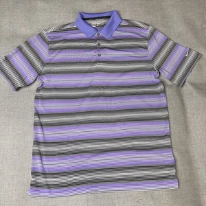 Nike Golf Tour Performance Polo Mens M Purple Stripe Short Sleeve Spread Collar - Picture 1 of 12