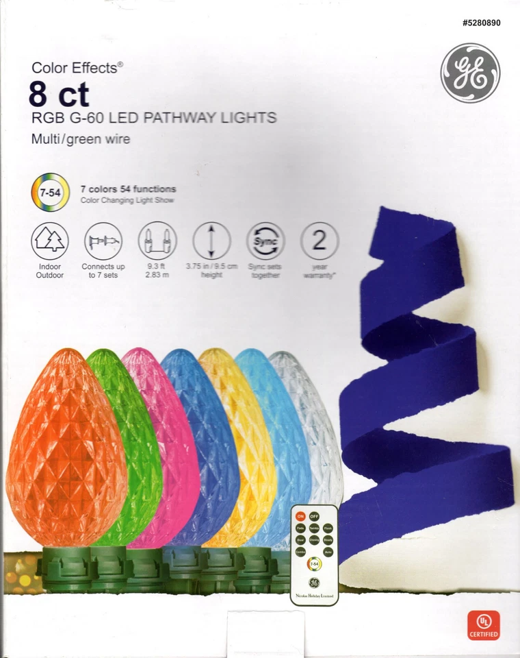 GE 5280890 8CT MULTI COLOR MULTI-FUNCTION G-60 LED PATHWAY LIGHTS - NEW! - Image 1 of 1