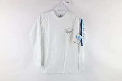 NOS 复古 80 年代阿迪达斯男孩中号拼色三叶草长袖 T 恤白色美国 — 第 1/4 张图片
