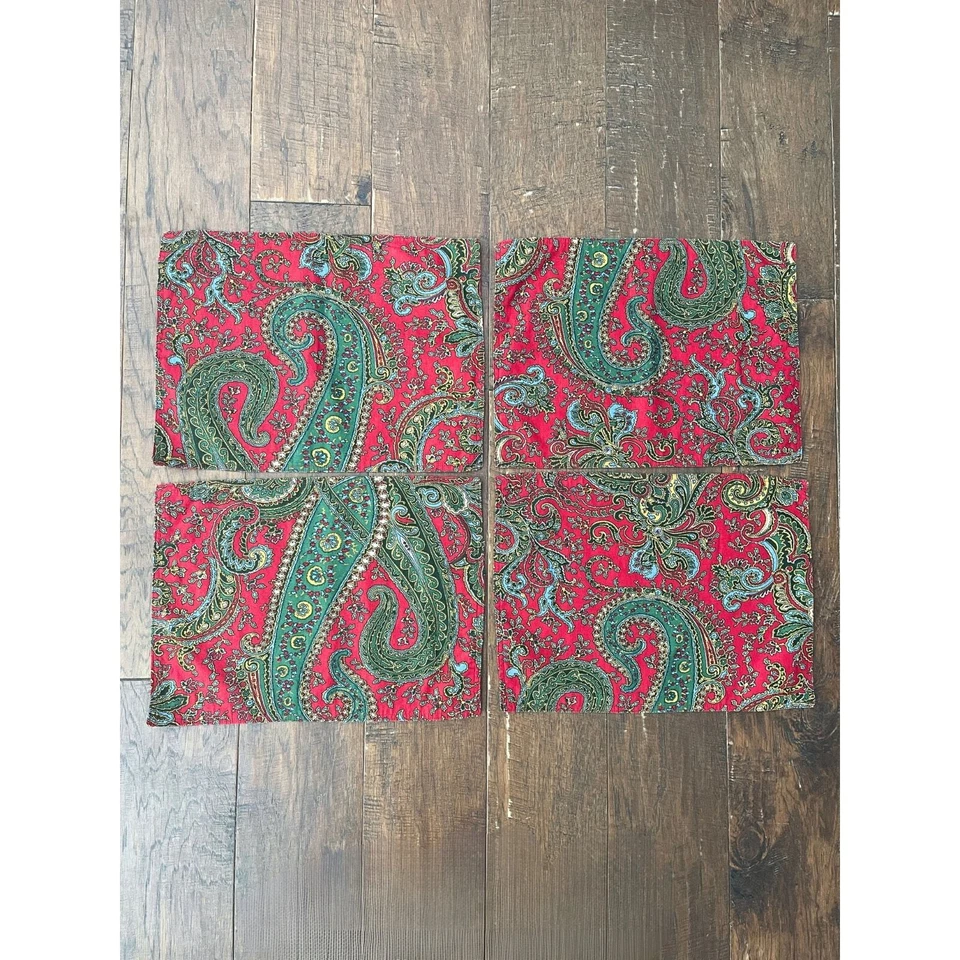 Juego de 4 manteles individuales vintage de algodón cachemir rojo Ralph Lauren - Foto 1 de 4