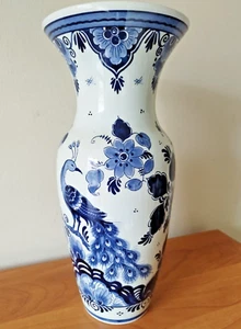 Vaso grande cinese vintage in porcellana dipinto a mano blu bianco anni '60/70 - Imagen 1 de 5