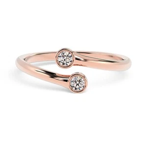 Round Lab Grown Diamond Two Stone Side Stone Engagement Ring In Solid Gold - Picture 1 of 9