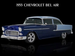 Chevrolet Bel Air Hot Rod 1955 in blu NUOVA insegna in metallo: 12x16 spedizione gratuita - Foto 1 di 1