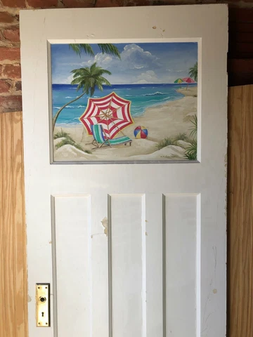 32x80 Mission-Style 3-Panel Antique Interior Door with Signed Beach Paintings Cover