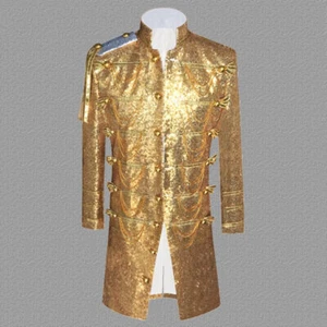 Men's Fit Shiny Sequin Long Tuxedo Suit Jacket Top Prom Showman Costume Coat - Picture 1 of 15