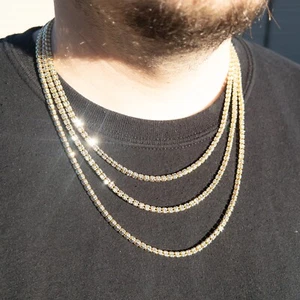 Italienische Eis Gliederkette, 925 Sterling Silber, 14K vergoldet, Iced out Kette 4mm - Bild 1 von 6