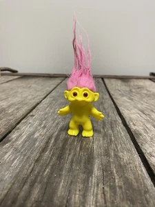 Vintage Original Yellow Troll Good Luck Doll DAM Mystery Troll Pink Hair - Picture 1 of 4