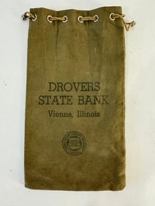 Vintage Money Cloth Bag Sack Drovers State bank Vienna Illinois - Picture 1 of 2