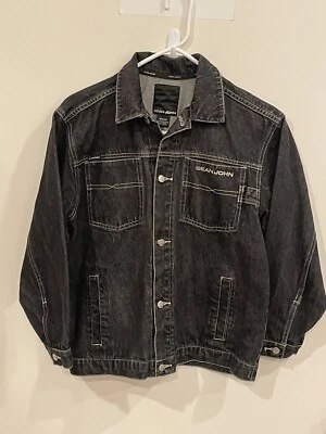 Chaqueta vaquera vintage Sean John Diddy de mezclilla talla M 12/14 botones delanteros negra de moda Foto 1 de 4