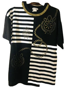 T-shirt nera Lucky Winner tema nautico made in USA punto singolo L vintage - Foto 1 di 8