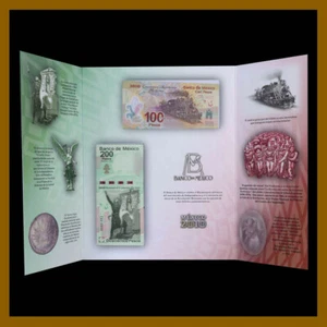 Mexico 100 200 Pesos (2 Pcs Matching Set) in Folder, 2010 Serie A, Prefix A, Unc - Picture 1 of 3