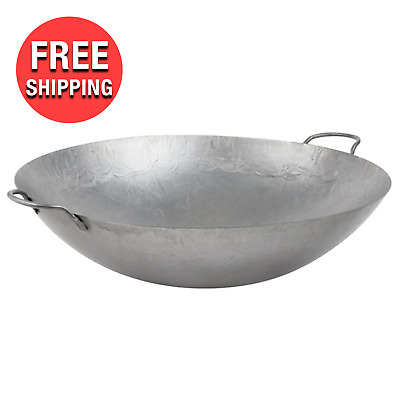 Commercial Carbon Steel 22  Round Kitchen Cooking Cantonese Wok Hammered Pan NEW • 108$