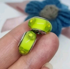 Original Pandora Blumen für Dich Limettengrün Murano Glas Charm X 2 💕 S925 ALE - Bild 1 von 9
