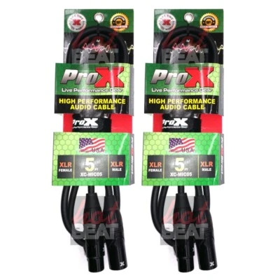 ProX 5 ft Balanced Microphone Cable XLR-Male to XLR-Female XC-MIC05 (PAIR) 2pack - Image 1 of 3