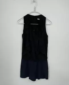Maje Romper Womens 34 Blue Black Ruffle Front Sleeveless Shorts - Picture 1 of 11